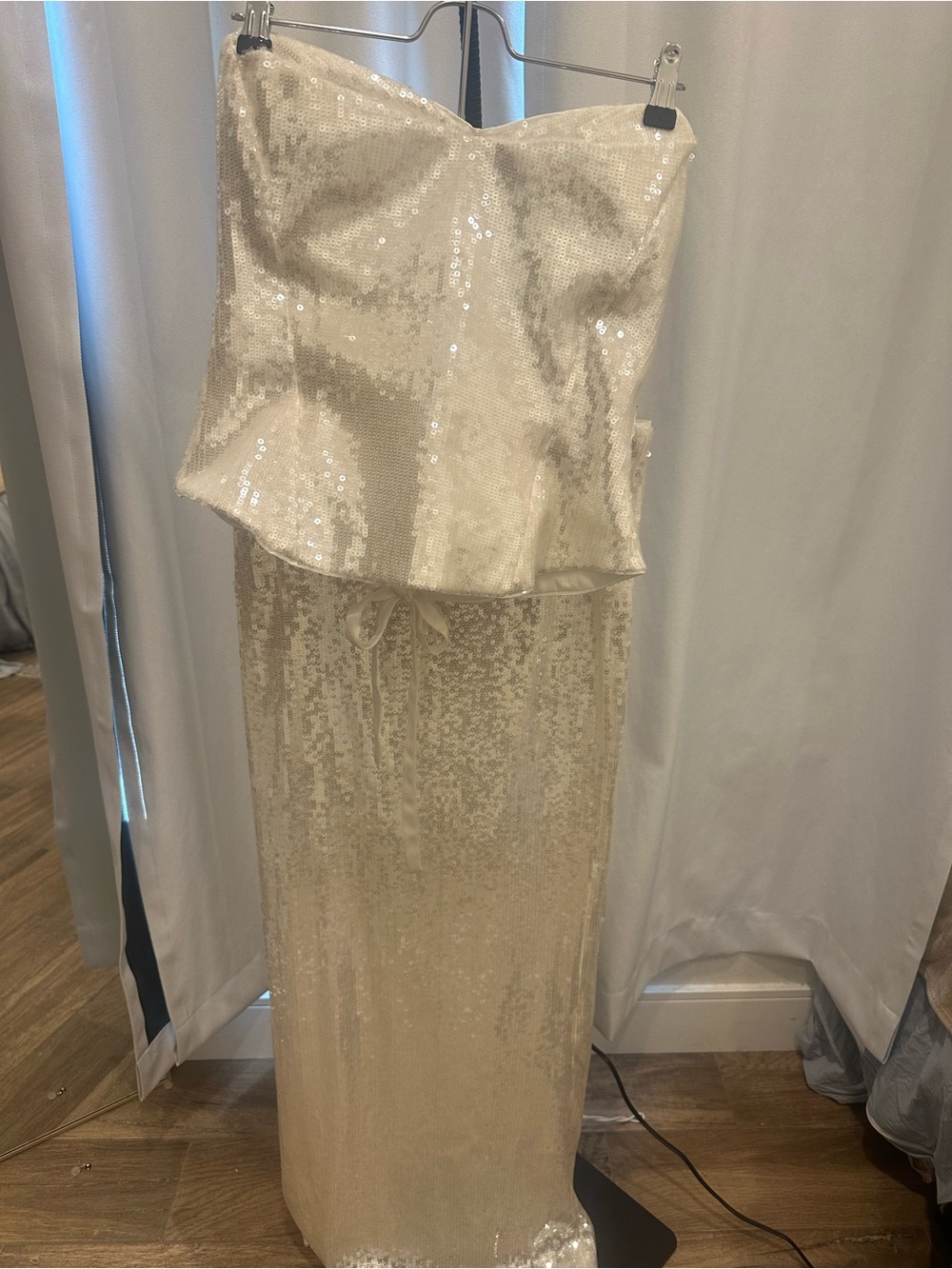 Anthropologie Cream Strapless Sequin Maxi Set